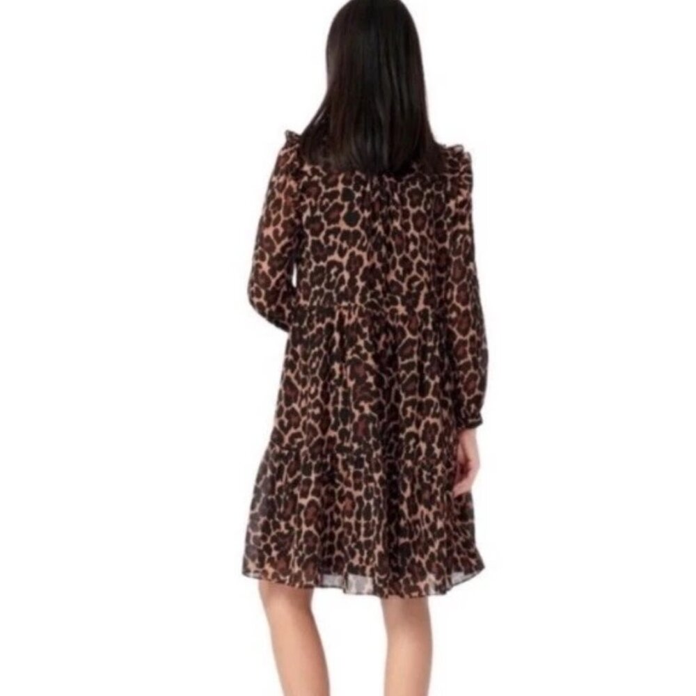🐆 J.Crew Leopard Print Tiered Dress – Size Small 🖤 - Picture 3 of 11